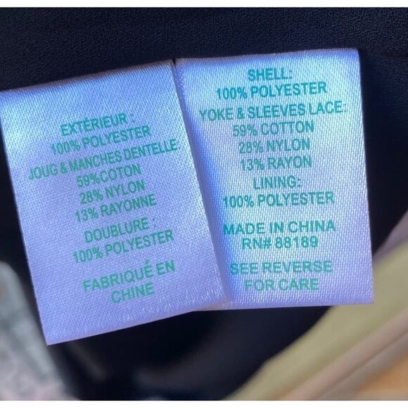 Lilly Pulitzer Keegan Blouse XL Black Onyx Lace Yoke Sleeve Top Boho Classic - Picture 10 of 10